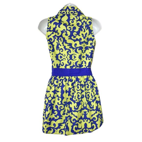 A5 NWT ETCETERA Destiny Yellow Blue Cotton Sleeveless Pleated Shirt Dress Size 8 - Picture 3 of 6